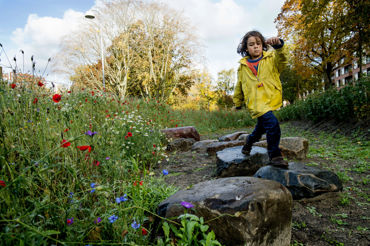 Lindevangsparken Frederiksberg Girl Child Hopping On Rocks